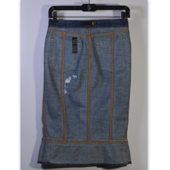 Roberto Cavalli Denim Jeans Embroidered Ribbon Skirt Size 40 - Picture 7 of 11